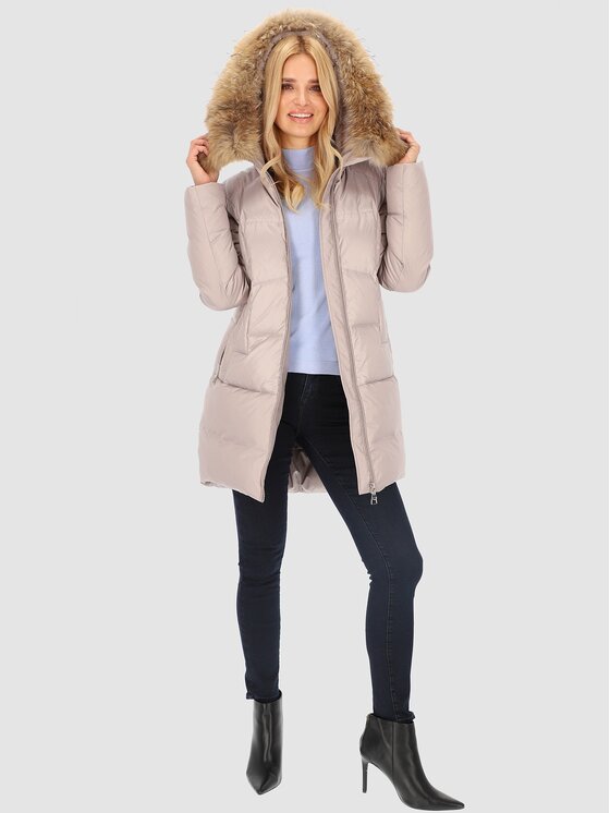 Perso Perso Kurtka puchowa z naturalnym futrem Szary Slim Fit