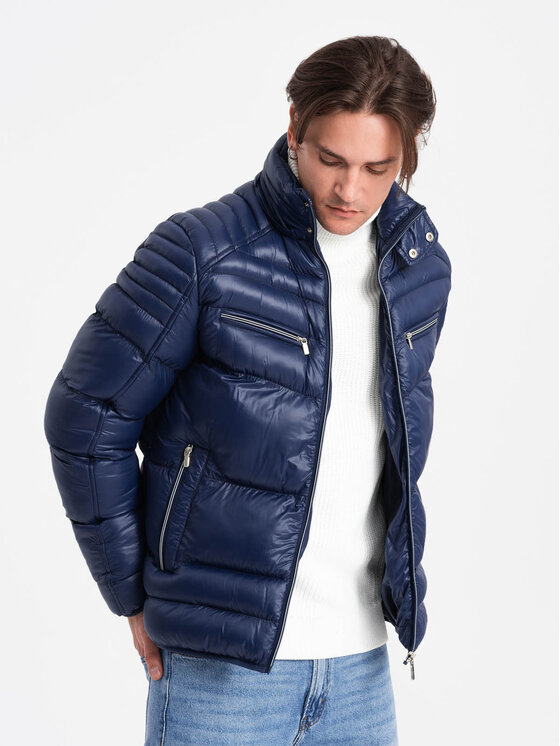 Ombre Ombre Kurtka zimowa OM-JAHP-22FW-010 Granatowy Regular Fit