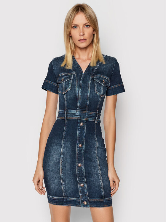 Guess Rochie de blugi Shelby W1BK24 D4H11 Bleumarin Slim Fit Bleumarin imagine noua