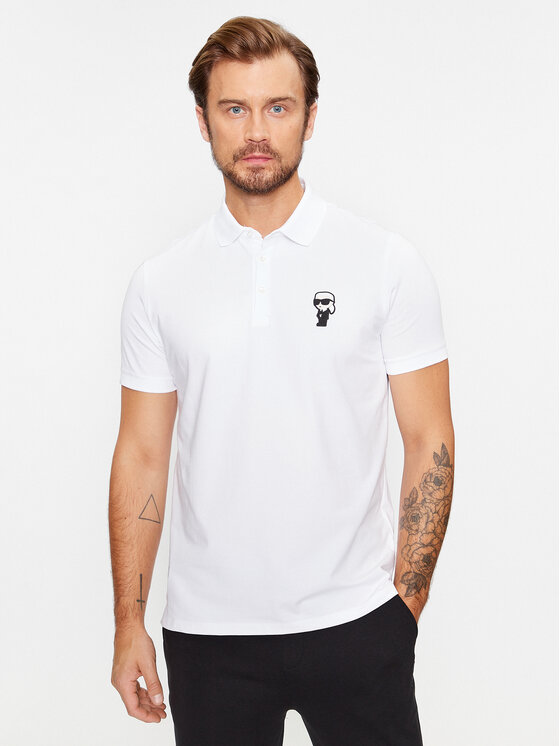 KARL LAGERFELD KARL LAGERFELD Тениска с яка и копчета 745022 500221 Бял Regular Fit