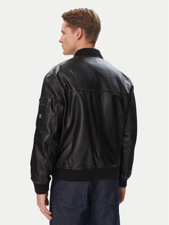 HUGO HUGO Ādas jaka Ladamor  50567800 Melns Regular Fit