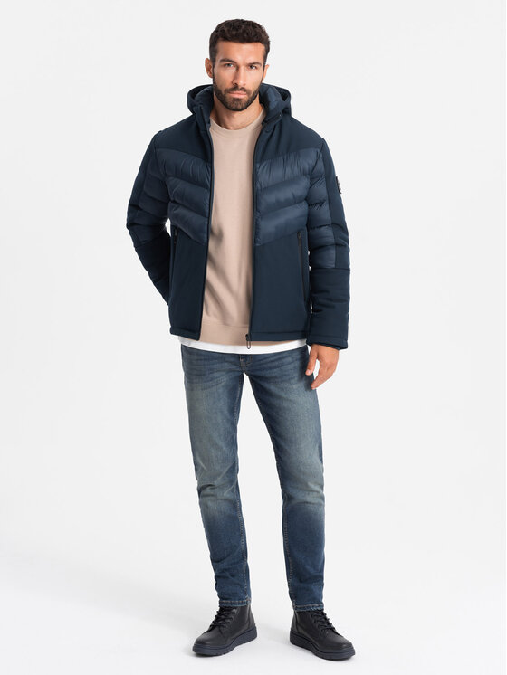 Ombre Ombre Kurtka puchowa OM-JALP-0172 Granatowy Regular Fit