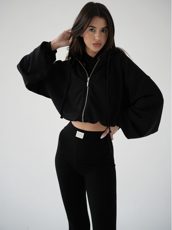 MissDenim MissDenim Bluza Oversize Crop Zip Hoodie Czarny Oversize