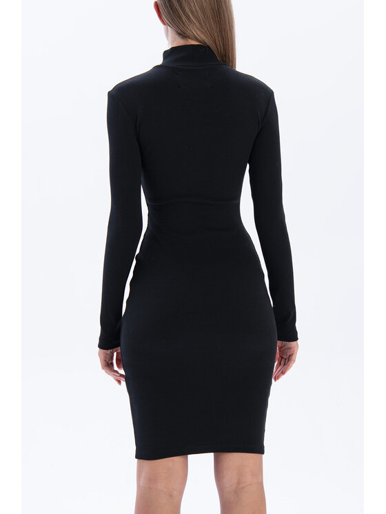 Nudyess Nudyess Vestito di maglia Askja mimi z prążka Nero Fitted Fit