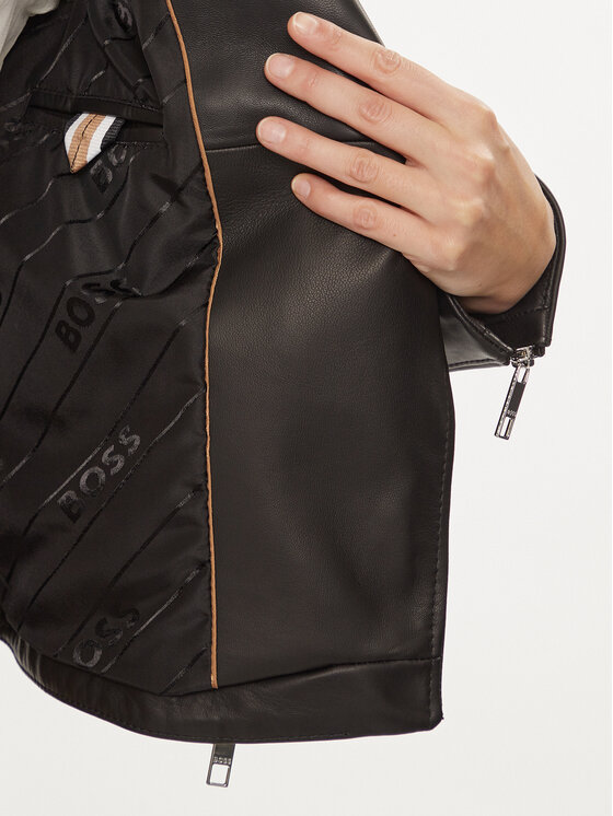 BOSS Boss Bőrkabát Sajina 50505622 Fekete Slim Fit