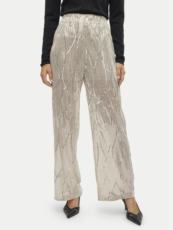 Vero Moda Pantaloni di tessuto Ellen 10319016 Beige Straight Fit, taglia : XL