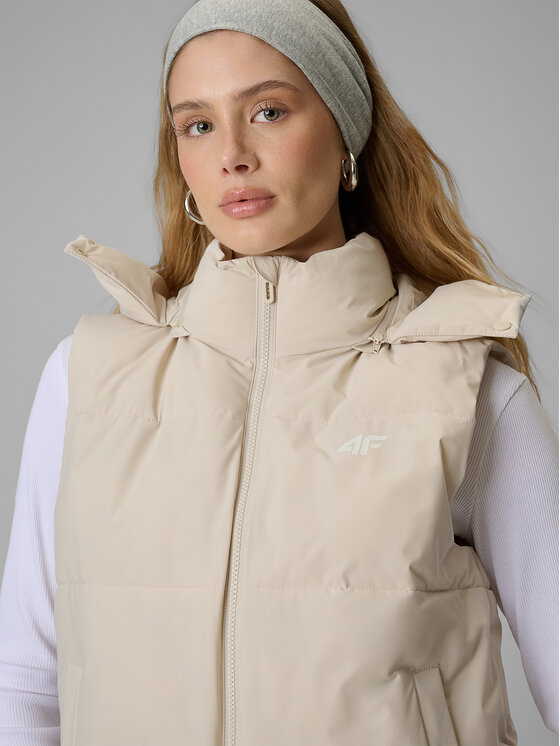 4F 4F Bezrękawnik ESSENTIAL 3 Beżowy Loose Fit