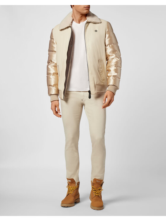 PHILIPP PLEIN PHILIPP PLEIN Kurtka skórzana 20847 Beżowy Regular Fit