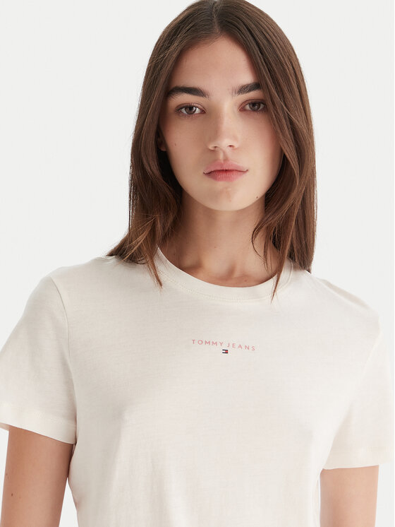 Tommy Jeans Tommy Jeans Tričko Linear DW0DW21964 Écru Regular Fit