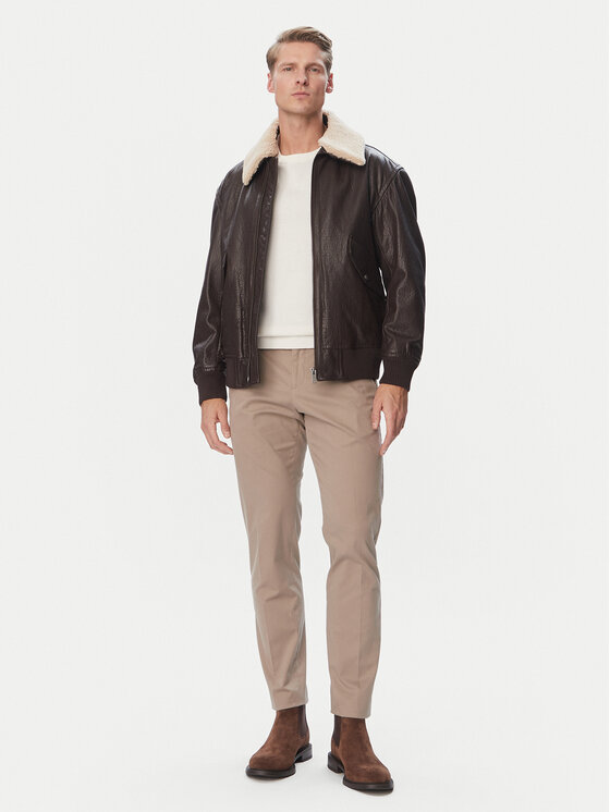 BOSS BOSS Кожено яке Jopeak  50566594 Тъмнокафяв Regular Fit