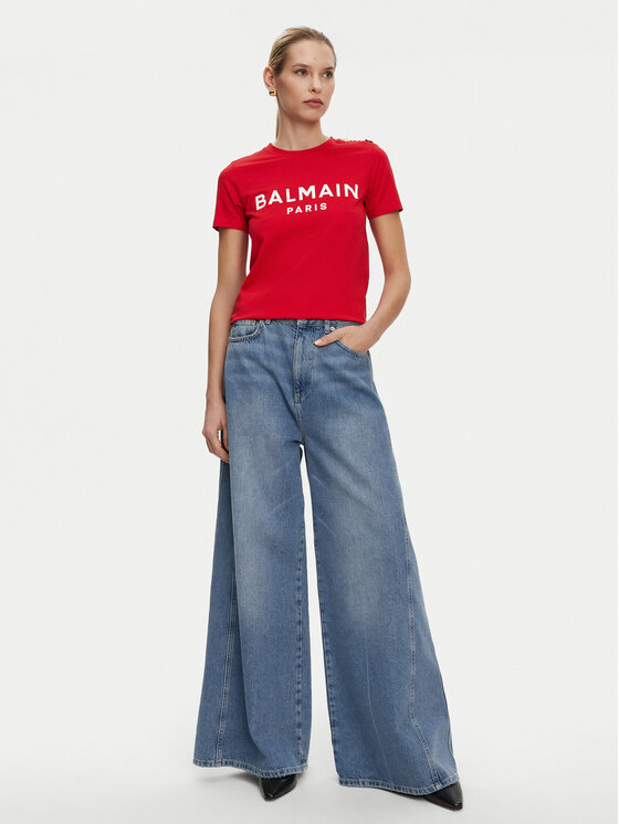 Balmain Balmain Marškinėliai BF1EF005BB02 Raudona Regular Fit