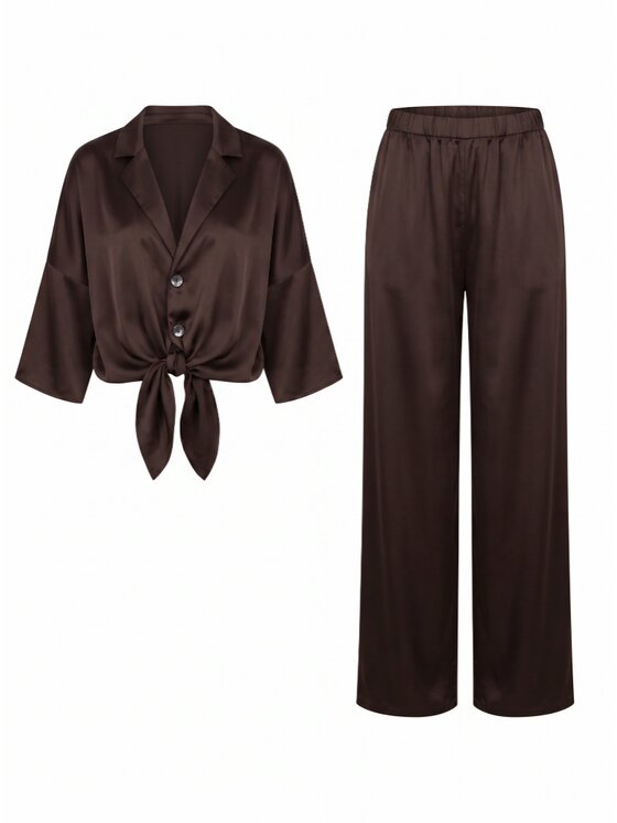 Agatha Studio Agatha Studio Komplet bluzka i spodnie A26ZS-KC-K03 Brązowy Regular Fit