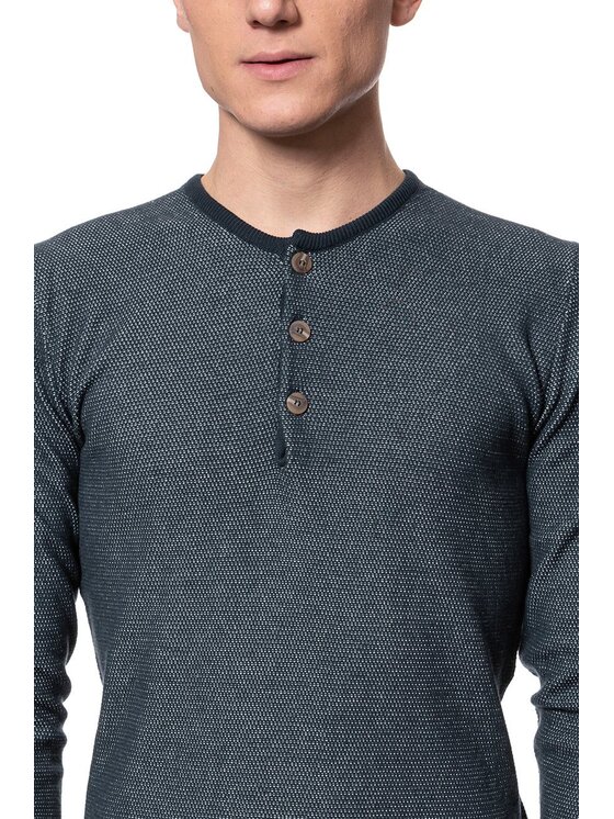 Mustang Mustang Maglione MULTICOLOR HENLEY Blu Regular Fit