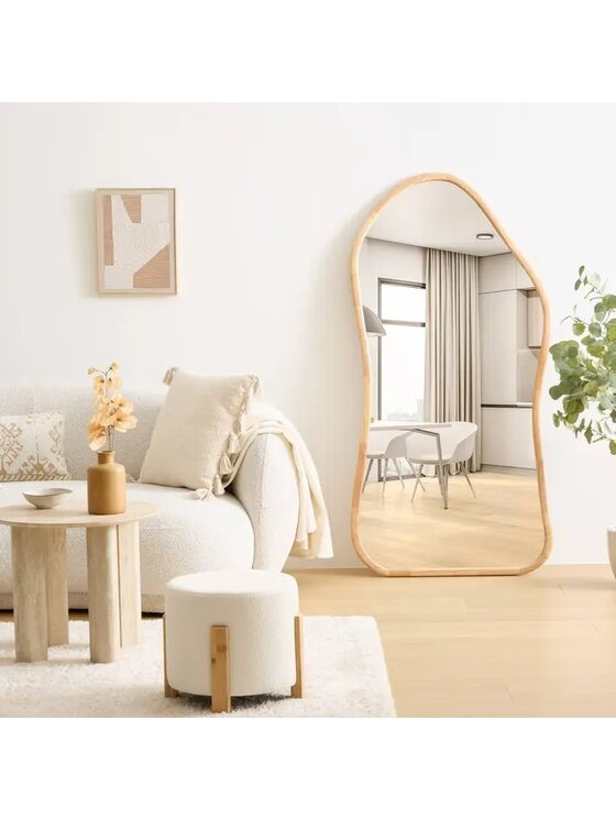 MIAhome MIAhome Lustro w falistej ramie naturalne drewno kauczukowe Tamy Brązowy