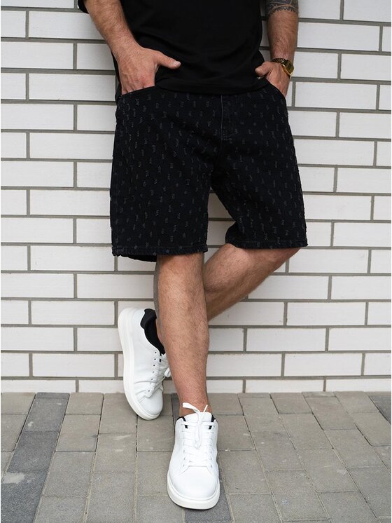 Jigga Wear Jigga Wear Szorty jeansowe Krótkie Spodenki Jeansowe Męskie Czarne Jigga Wear Small Outline Crown Dots 2XL Czarny Regular Fit