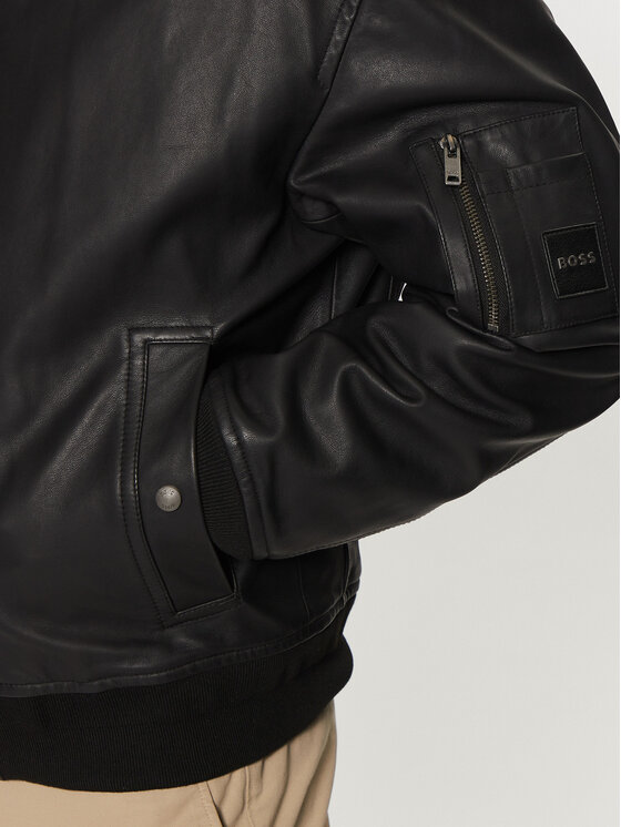 BOSS Geacă de piele Juge 50522223 Negru Relaxed Fit | Modivo.ro