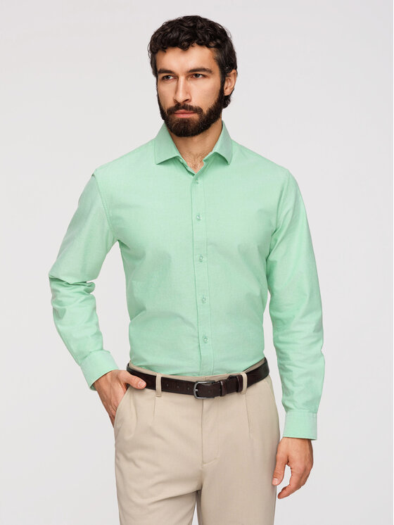 Ombre Ombre Koszula K705 Zielony jasny Regular Fit