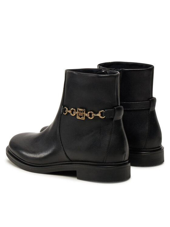 Tommy Hilfiger Tommy Hilfiger Ботильйони Th Chain Leather Low Bootie FW0FW08251 Чорний