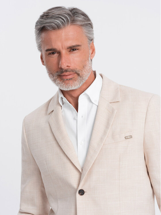 Ombre Ombre Marynarka OM-BLZB-0128 Beżowy Regular Fit