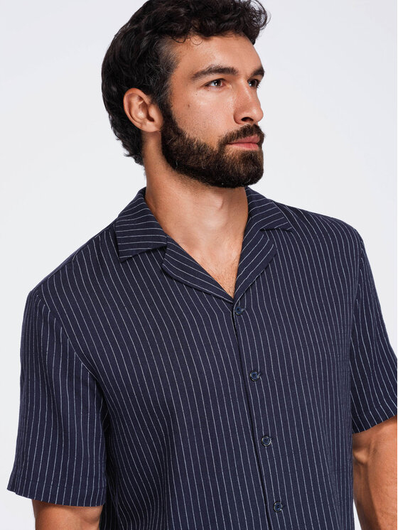 Ombre Ombre Koszula OM-SHSS-0222 Granatowy Boxy Fit