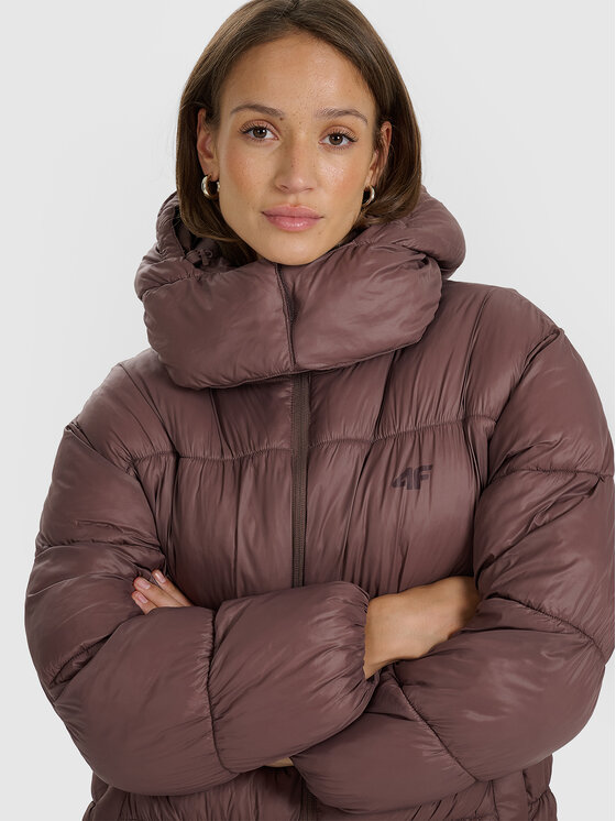 4F 4F Kurtka puchowa URBAN COMMUTER Brązowy ciemny Oversize