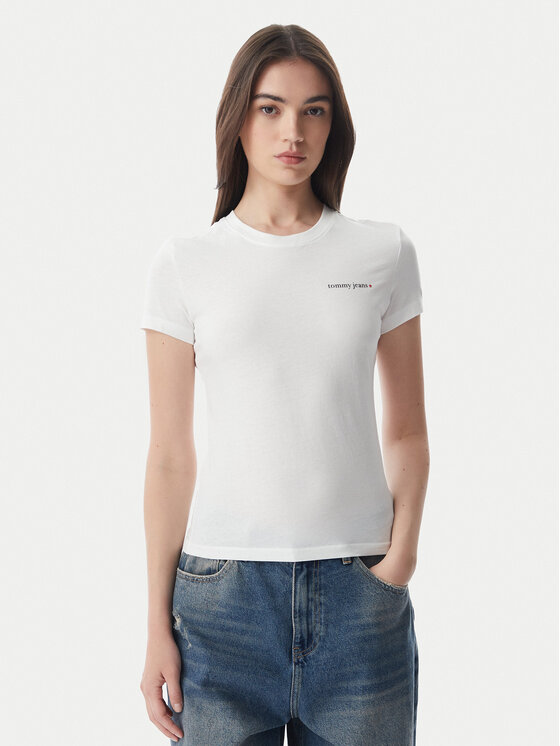 Tommy Jeans Póló Ess Logo DW0DW23479 Fehér Slim Fit