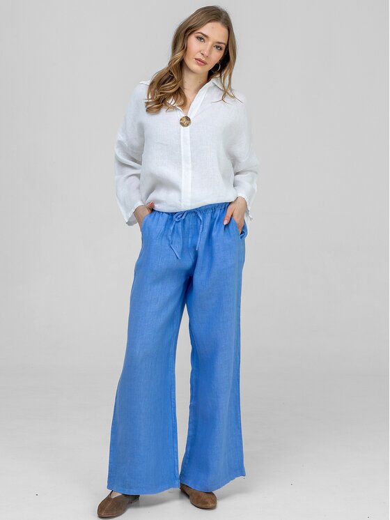 Perso Perso Kalhoty z materiálu PTE267299F Modrá Wide Leg
