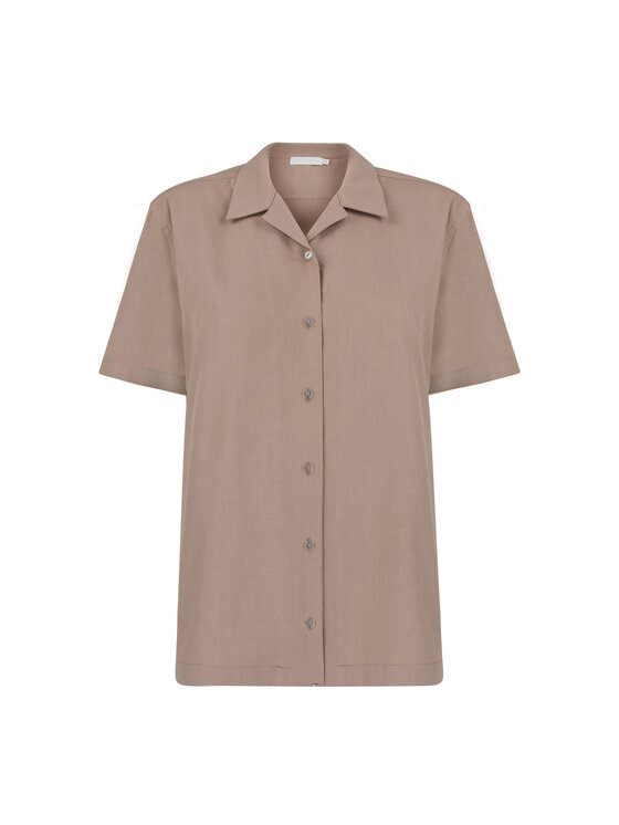 Dollina Dollina Koszula bawełniana z krótkim rękawem Brązowy Oversize