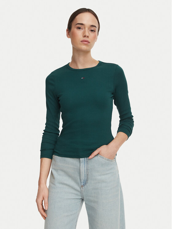 Tommy Jeans Tommy Jeans Блуза Essential DW0DW17387 Тъмнозелен Slim Fit