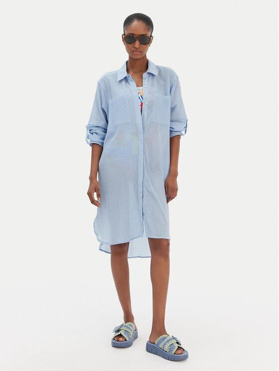 Seafolly Cămașă Crinkle 55536-CU Albastru celest Relaxed Fit