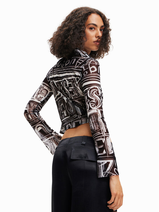 Desigual Desigual Marškiniai Lettering 23SWTKBZ Juoda Slim Fit
