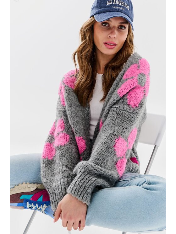 NAOKO NAOKO Kardigan Rethink Pink Szary Oversize