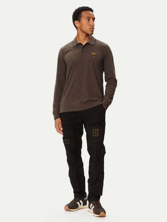 Aeronautica Militare Aeronautica Militare Тениска с яка и копчета 262PO1653UP00082 Кафяв Regular Fit