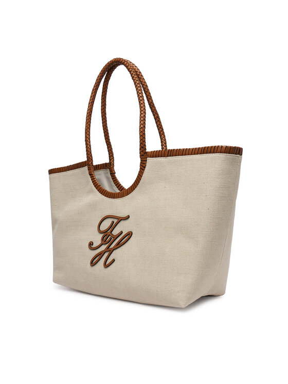 Tommy Hilfiger Tommy Hilfiger Дамска чанта Th Elev Summ Maxi Tote Canvas AW0AW18629 Бежов