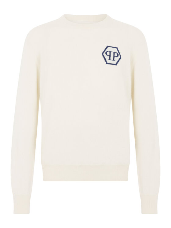 PHILIPP PLEIN PHILIPP PLEIN Sweter 29047 Biały Regular Fit