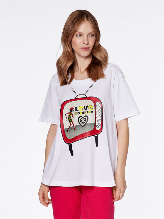 LOVE MOSCHINO Majica W4H8301M 3876 Bela Relaxed Fit