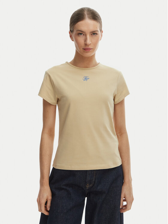 Tommy Hilfiger Tommy Hilfiger Marškinėliai WW0WW48710 Smėlio Slim Fit