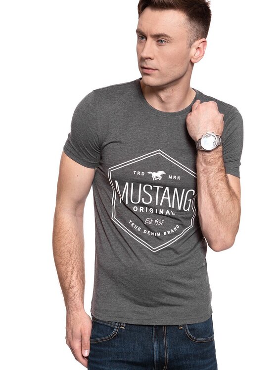 Mustang Mustang T-Shirt AARON C PRINT Szary Slim Fit
