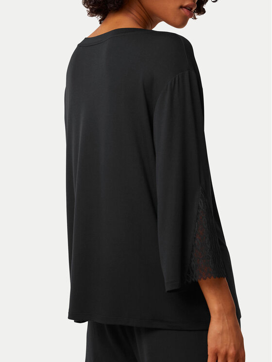 Triumph Triumph Bluzka piżamowa Aura Spotlight 10221371 Czarny Relaxed Fit