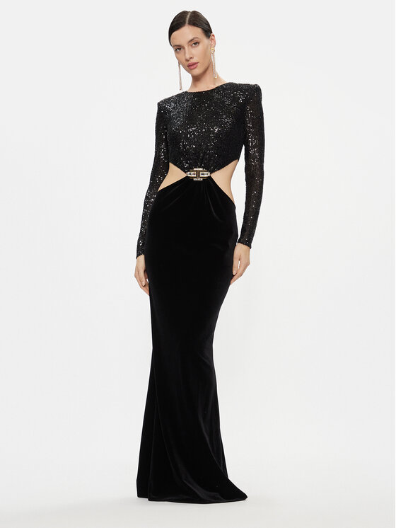 Elisabetta Franchi Večerna obleka AB-512-37E2-V650 Črna Regular Fit