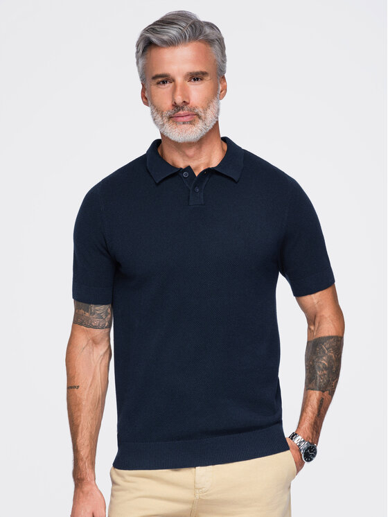 Ombre Ombre Polo OM-POSS-0178 Granatowy Regular Fit