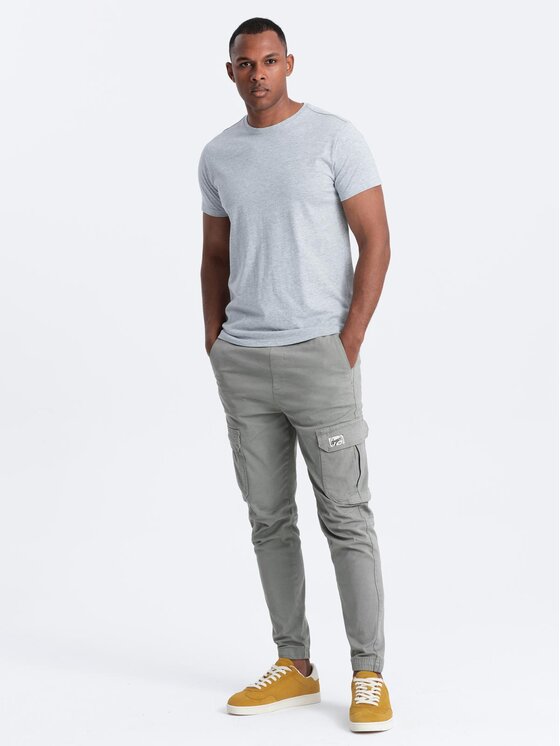 Ombre Ombre T-Shirt OM-TSBS-0146 Szary jasny Regular Fit