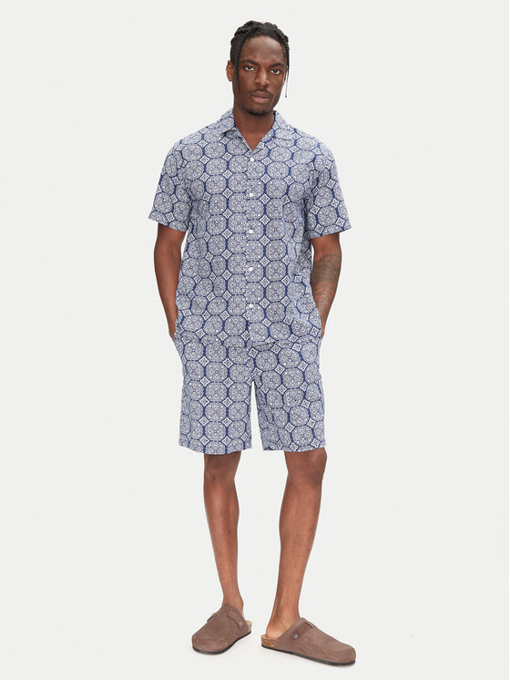 Jack & Jones Jack & Jones Set cămașă și șorturi din material textil Seersucker 12284648 Albastru Relaxed Fit