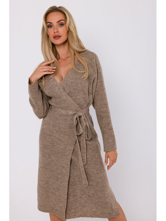 Made of Emotion Made of Emotion Úpletové šaty M772 Hnědá Modern Fit