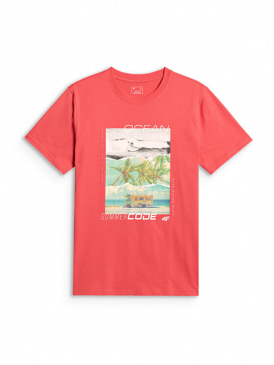 4F 4F T-Shirt SUMMER CODE Koralowy Regular Fit