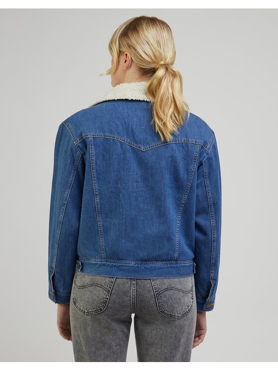 Lee Lee Kurtka jeansowa Sherpa Moto Jkt Mid Blues Niebieski Regular Fit