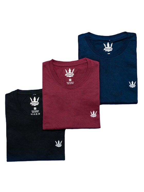 Jigga Wear Jigga Wear Komplet t-shirtów Zestaw 3 T-Shirtów Jigga Wear Mini Crown Granatowa / Bordowa / Czarna S Czarny Regular Fit