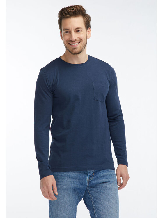 Mustang Mustang T-Shirt SLUB LONGSLEEVE Niebieski Regular Fit
