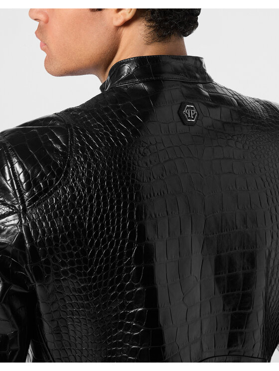 PHILIPP PLEIN PHILIPP PLEIN Kurtka skórzana 26033 Czarny Slim Fit