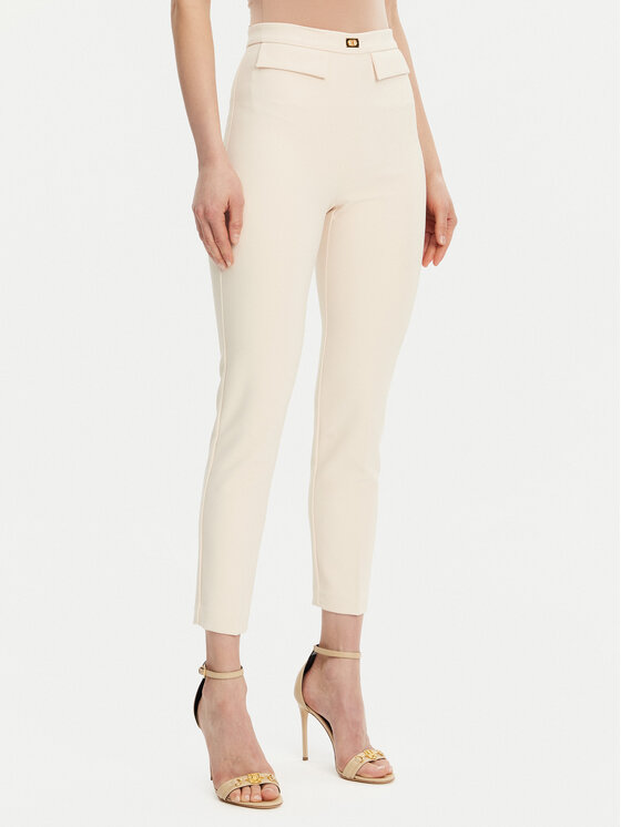 Elisabetta Franchi Pantaloni di tessuto PA-077-51E2-V320 Écru Regular Fit, taglia : 44